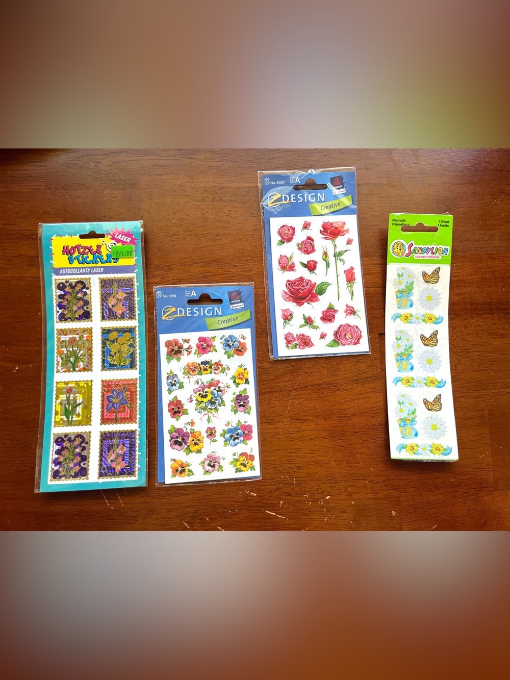 Lot of 4 New Deadstock Floral Vintage Sticker  Packages